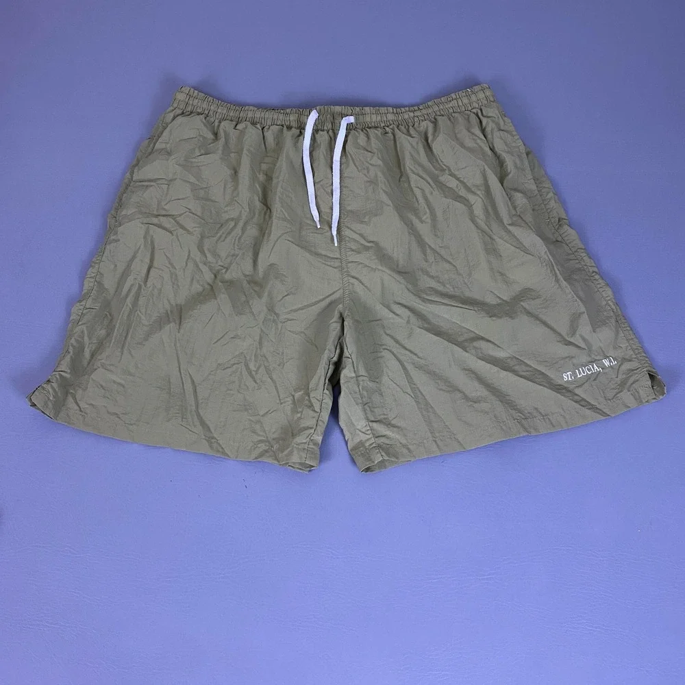 Castaways Swim Trunks Men's 2XL St Lucia Embroidered Nylon  Khaki Tan Mesh Lined